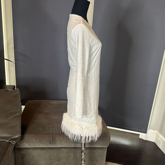 Women’s White Long Sleeve Sequin Formal Prom Party Dress Zip Back Size M NWOT - Picture 4 of 14